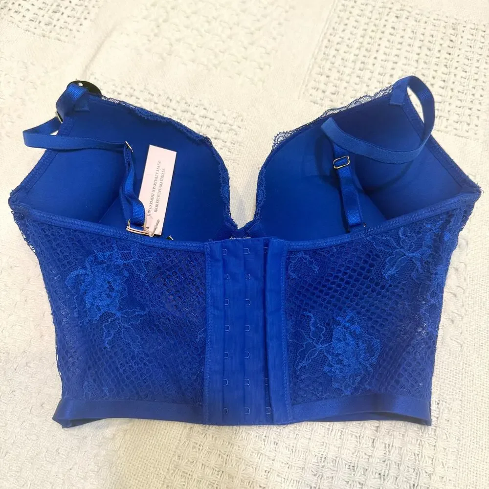 Victoria’s Secret Bombshell 32D plunge fishnet push up corset top BC3 3225